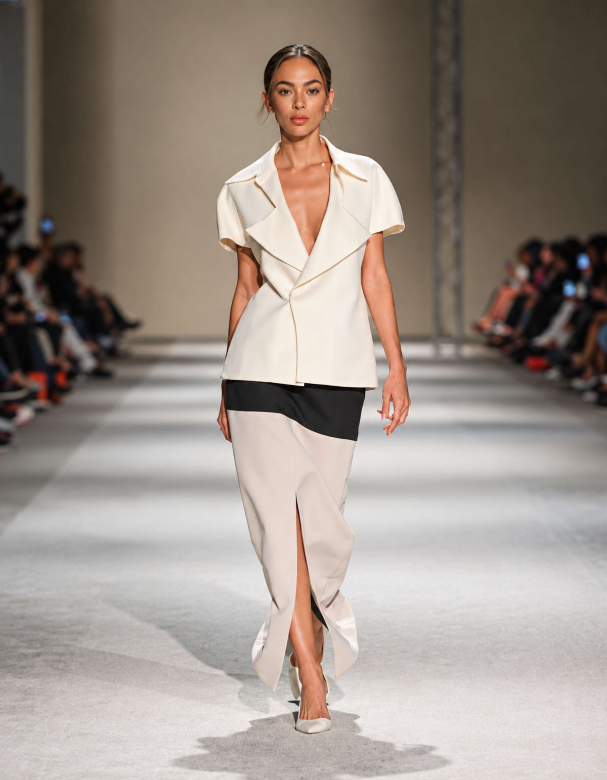 HORIZONTAL TWO TONE STRUCTURED SKIRT