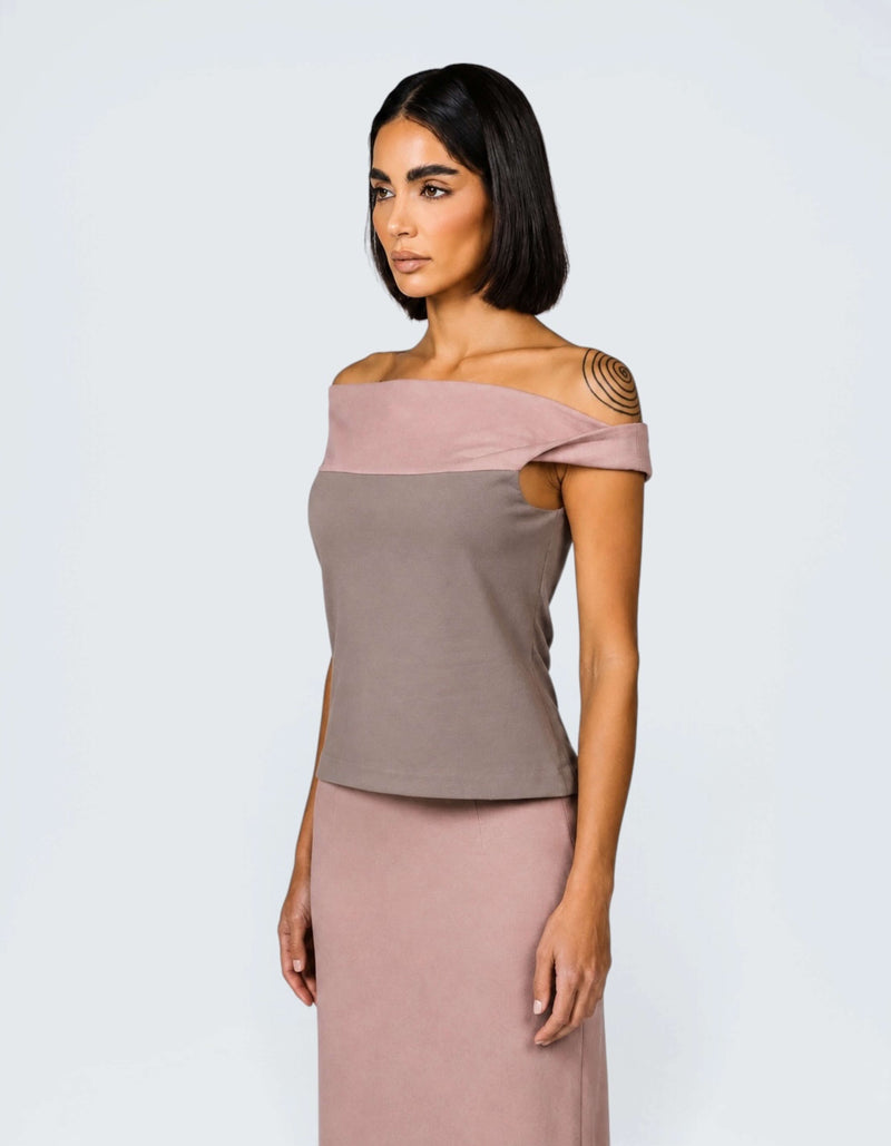TWO TONE OFF SHOULDER TOP