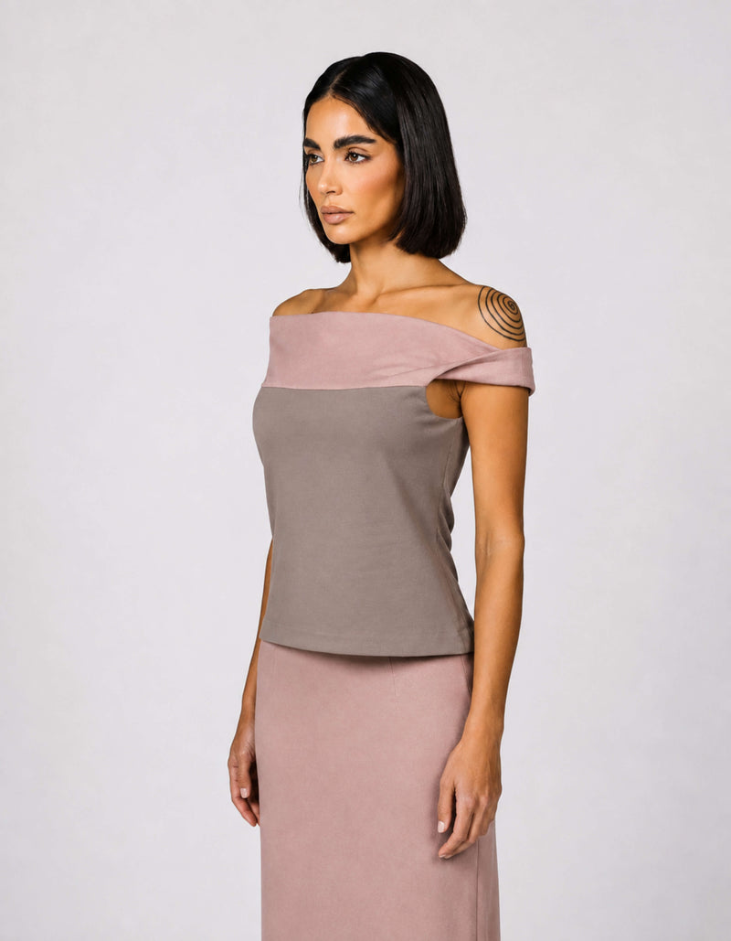 TWO TONE OFF SHOULDER TOP