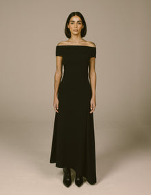 OFF-SHOULDER ASYMMETRIC DRAPE DRESS