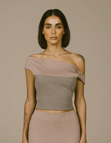 TWO TONE OFF SHOULDER TOP