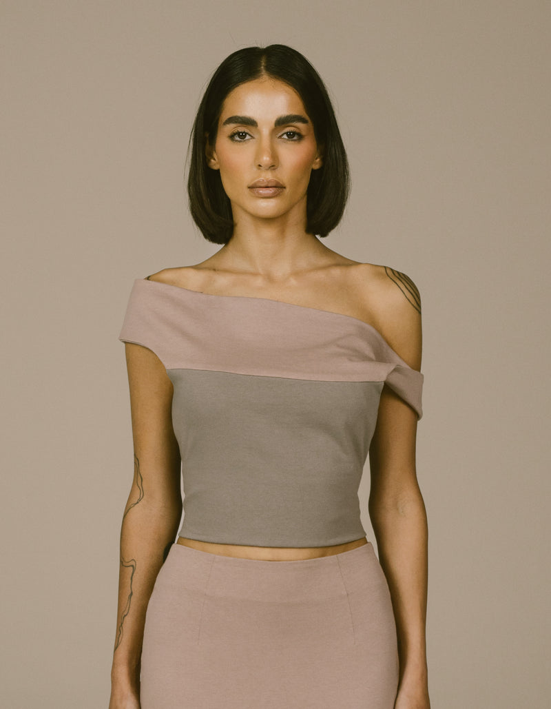 TWO TONE OFF SHOULDER TOP