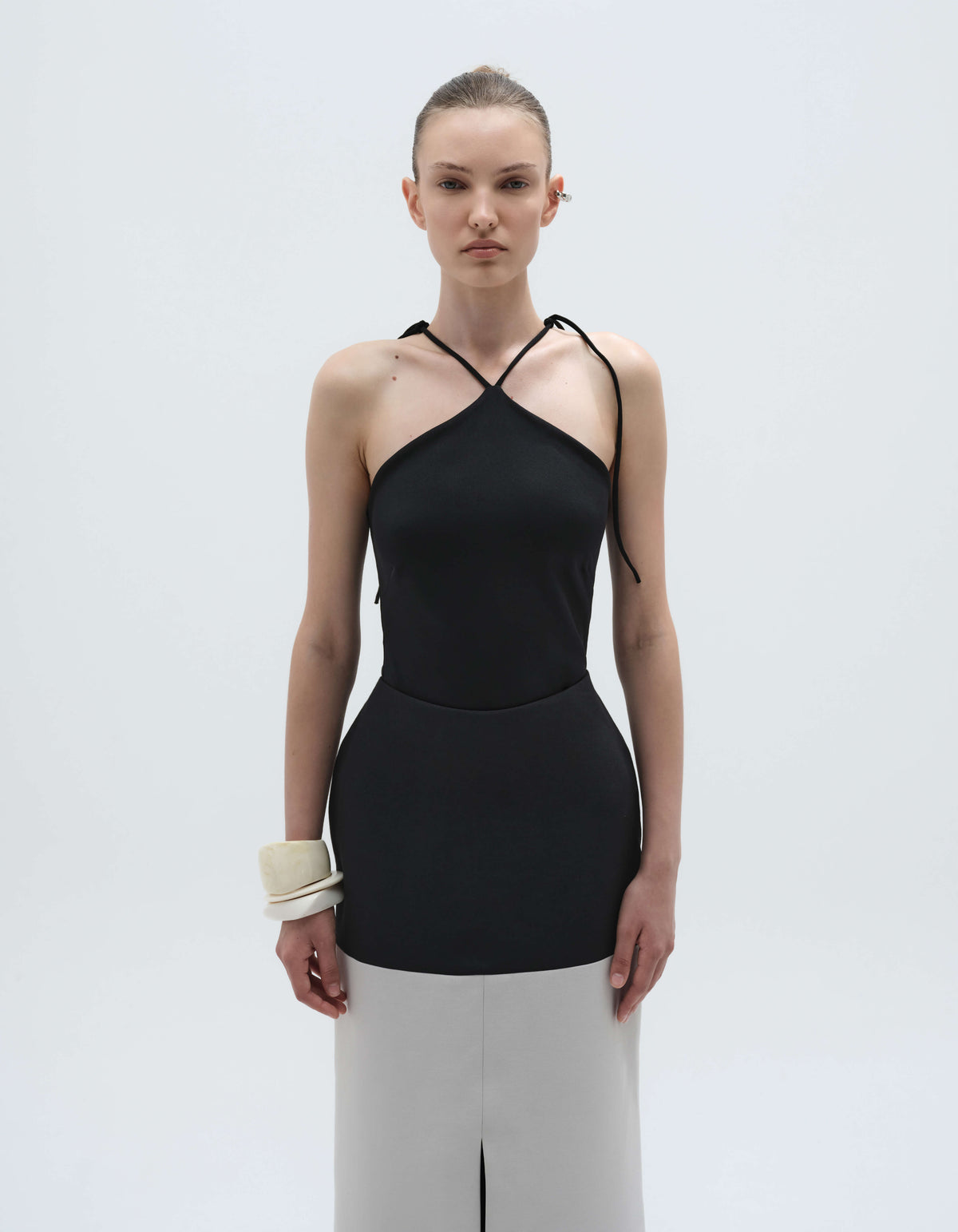 HORIZONTAL TWO TONE STRUCTURED SKIRT