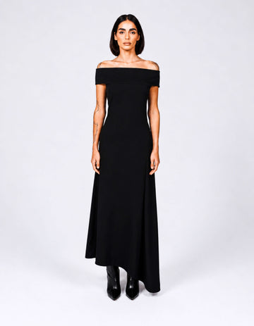 OFF-SHOULDER ASYMMETRIC DRAPE DRESS