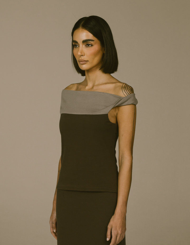 TWO TONE OFF SHOULDER TOP