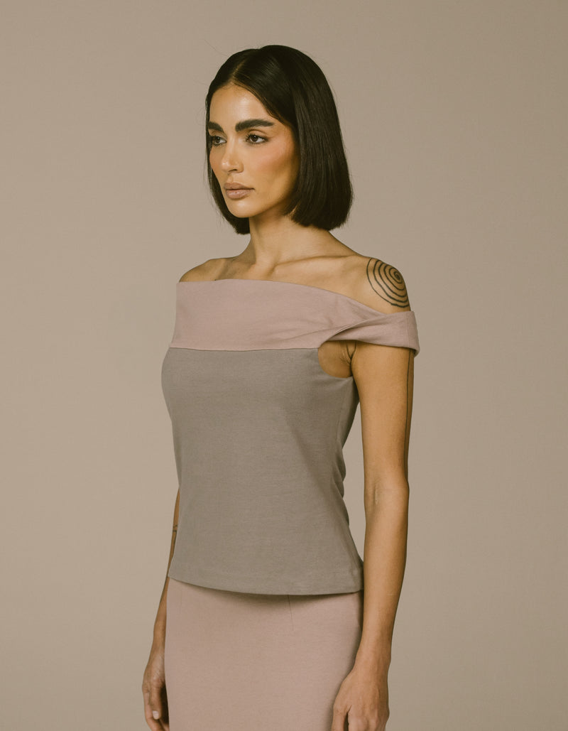 TWO TONE OFF SHOULDER TOP