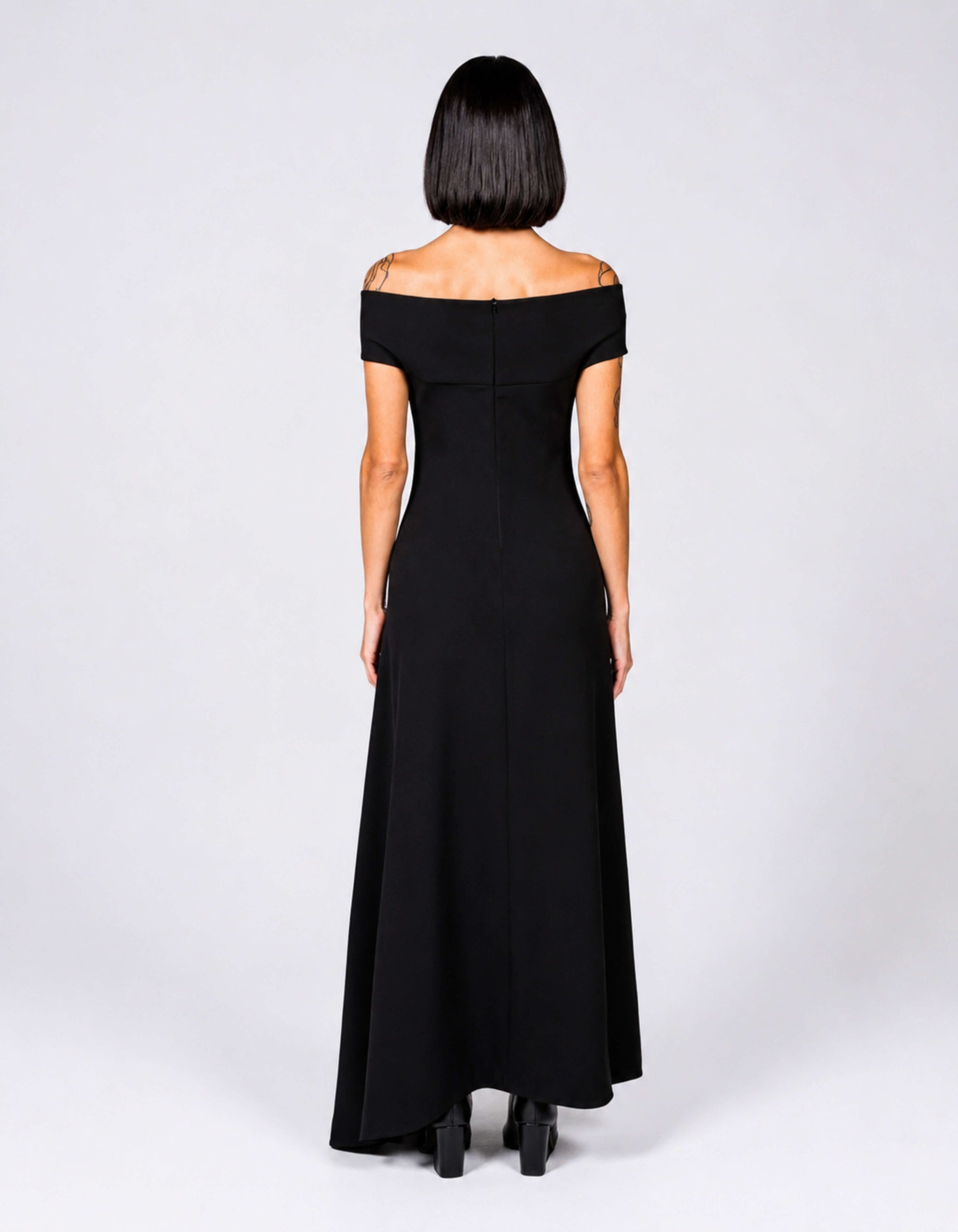 OFF-SHOULDER ASYMMETRIC DRAPE DRESS