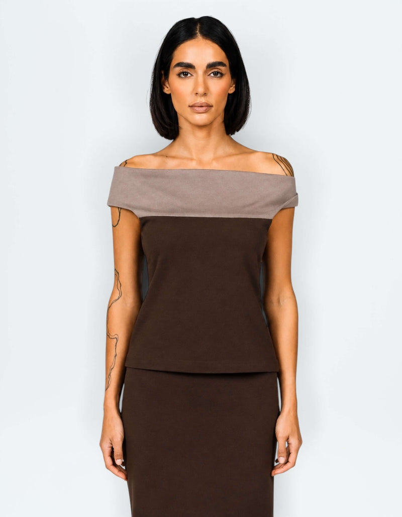 TWO TONE OFF SHOULDER TOP