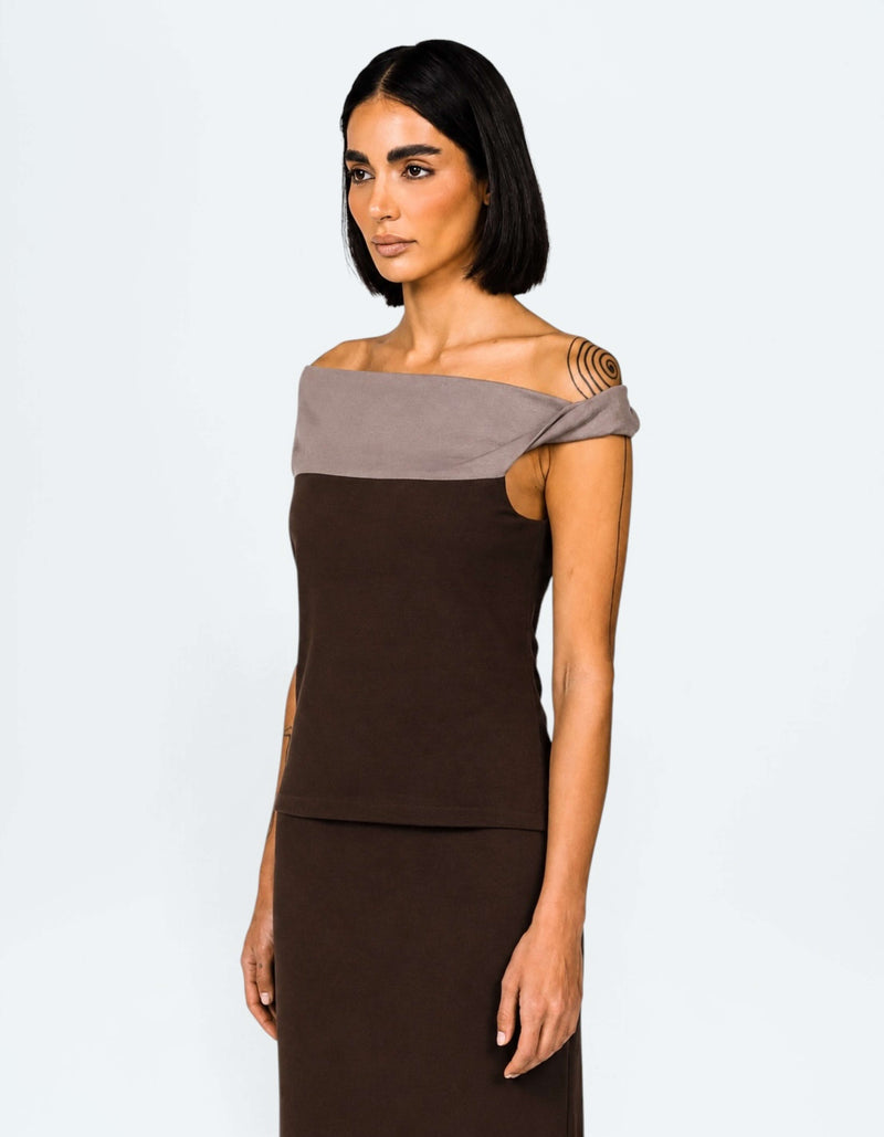 TWO TONE OFF SHOULDER TOP