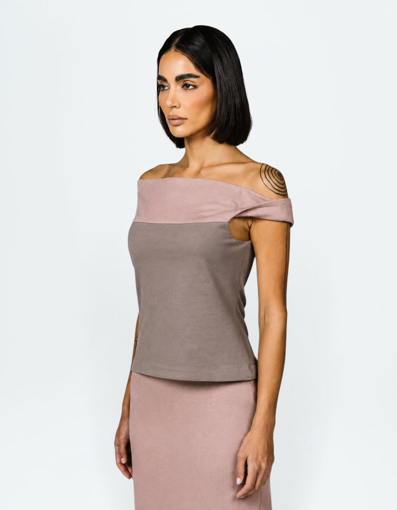 TWO TONE OFF SHOULDER TOP