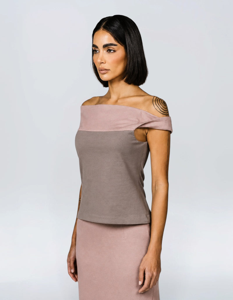 TWO TONE OFF SHOULDER TOP
