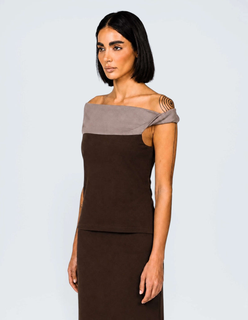 TWO TONE OFF SHOULDER TOP