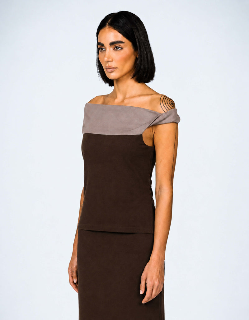 TWO TONE OFF SHOULDER TOP