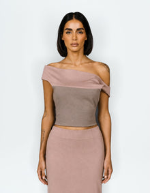 TWO TONE OFF SHOULDER TOP