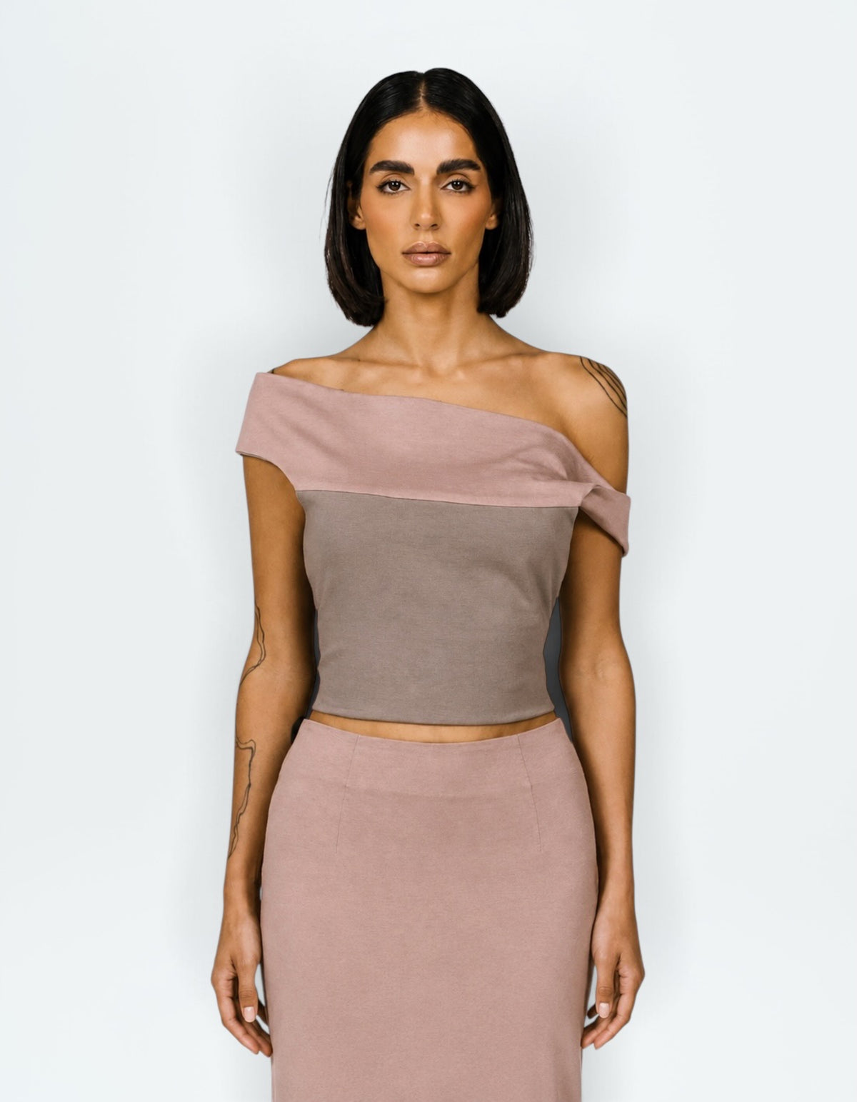 TWO TONE OFF SHOULDER TOP