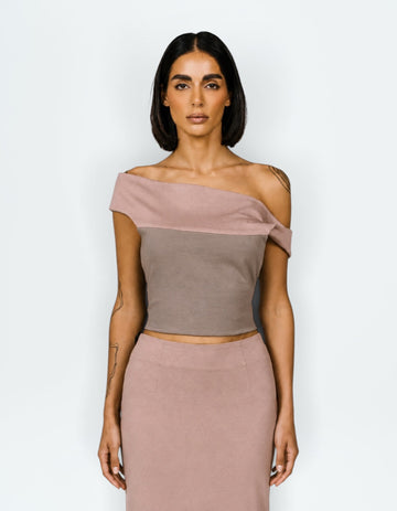 TWO TONE OFF SHOULDER TOP