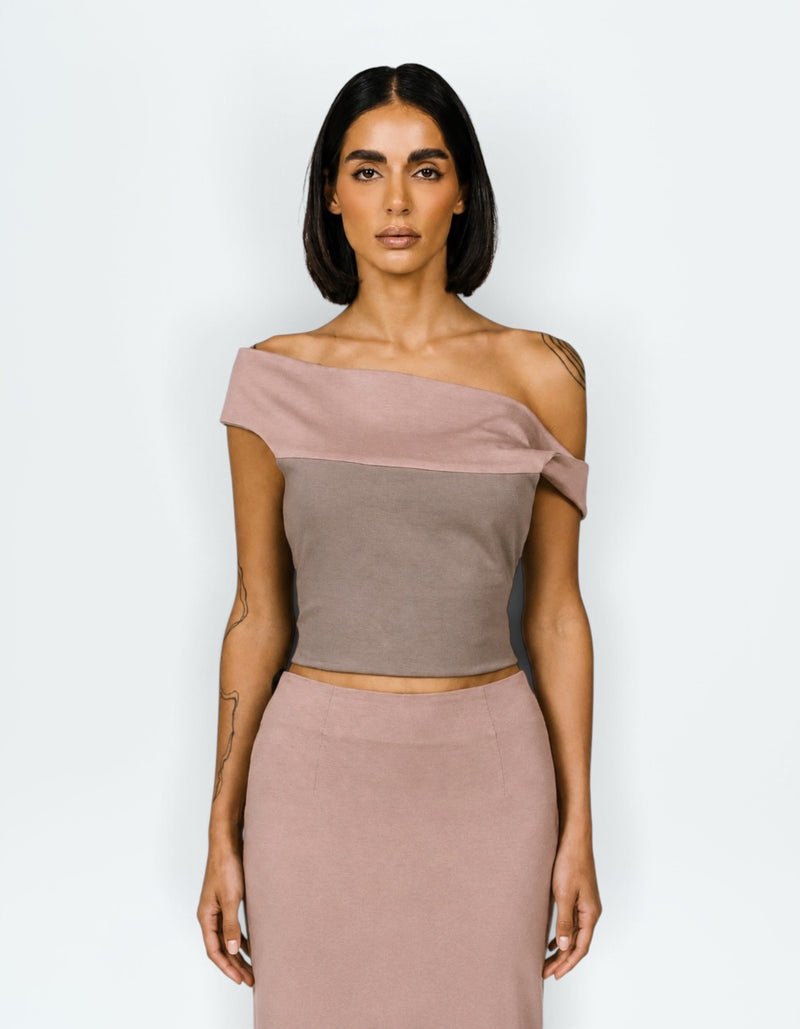 TWO TONE OFF SHOULDER TOP