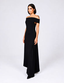 OFF-SHOULDER ASYMMETRIC DRAPE DRESS