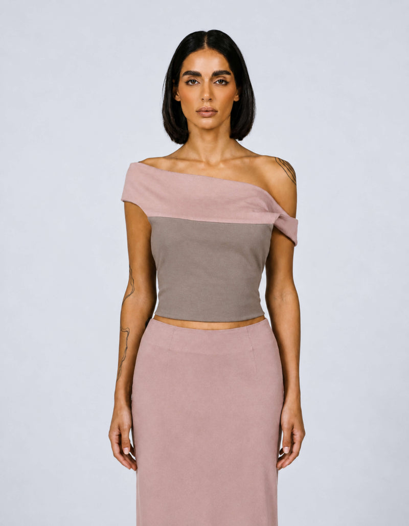 TWO TONE OFF SHOULDER TOP