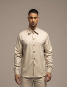 Sand minimalist long-sleeve shirt with tonal buttons, tailored menswear
