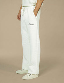 White quilted wide-leg drawstring trousers with Elamins logo embroidery
