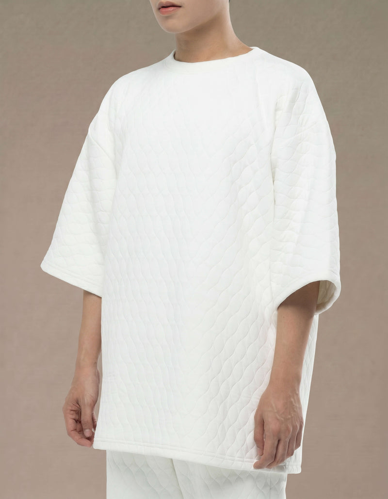 Oversized white quilted minimalist top with drop shoulders
