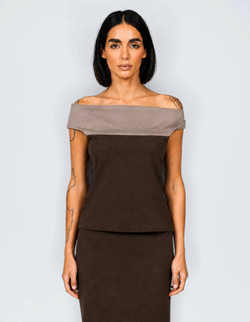 TWO TONE OFF SHOULDER TOP
