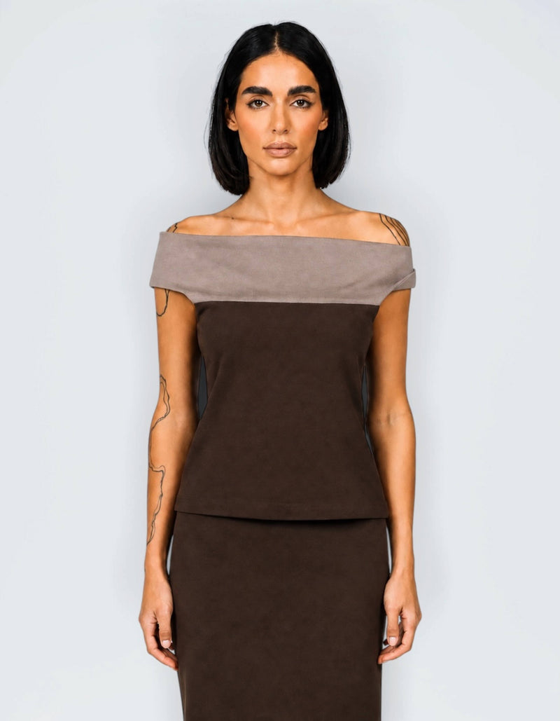 TWO TONE OFF SHOULDER TOP