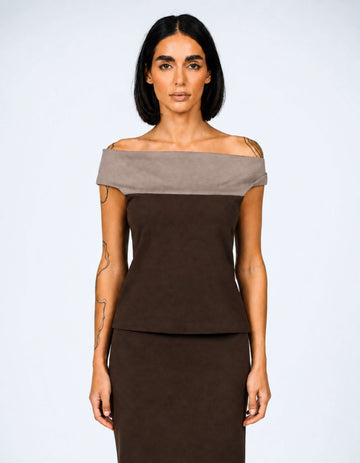 TWO TONE OFF SHOULDER TOP
