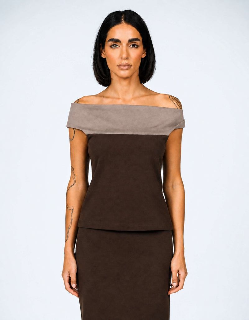 TWO TONE OFF SHOULDER TOP