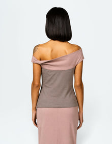 TWO TONE OFF SHOULDER TOP