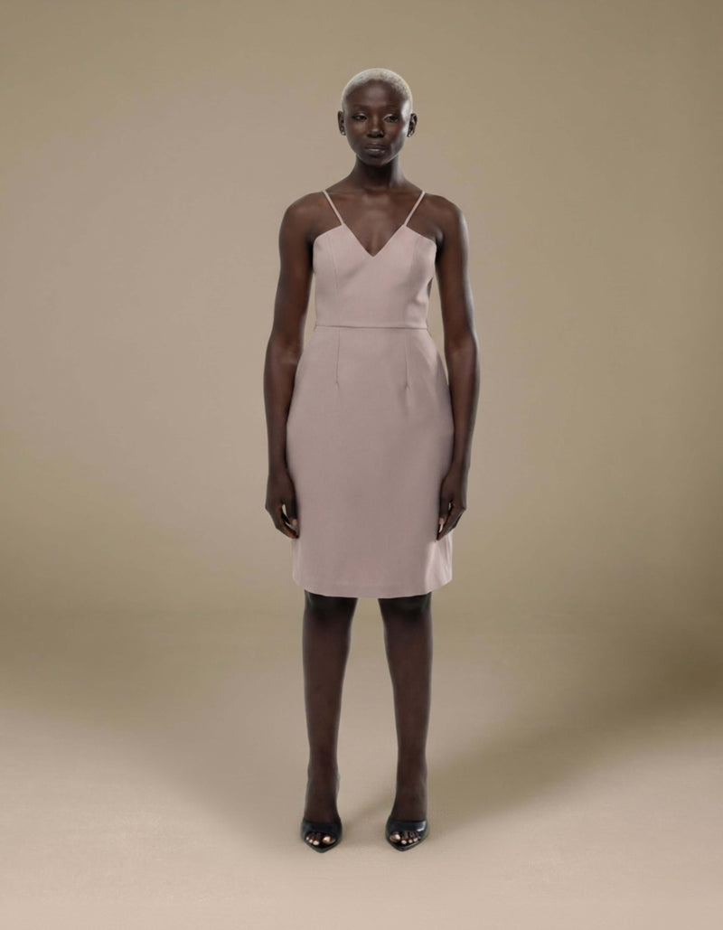 V STRAP MIDI DRESS