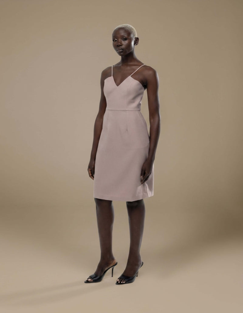 V STRAP MIDI DRESS