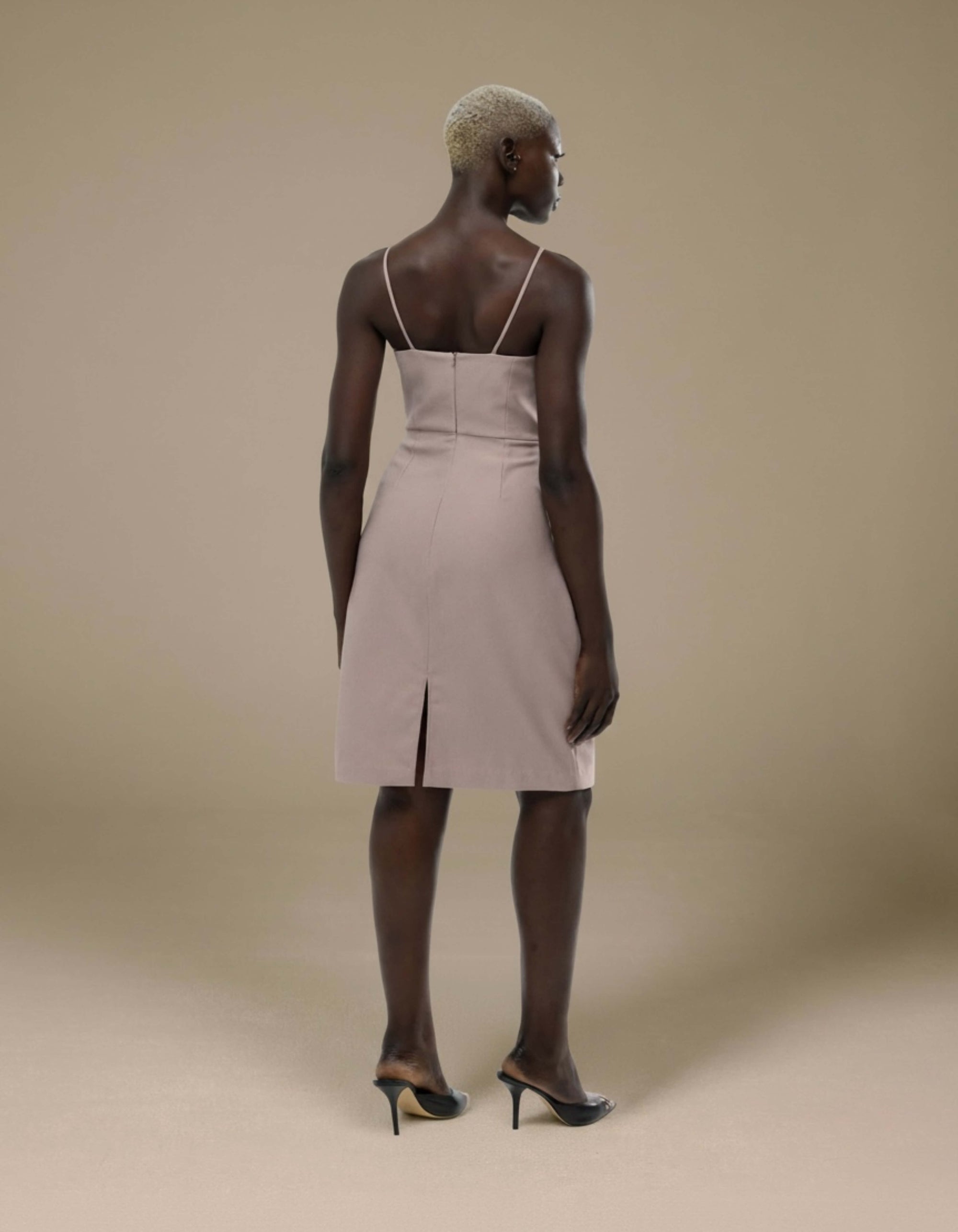 V STRAP MIDI DRESS