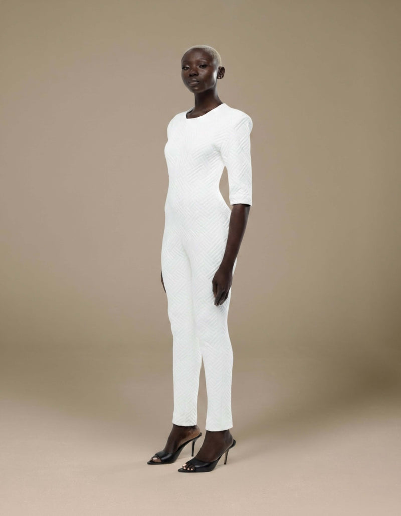 STRUCTURED SHOULDER PAD JUMPSUIT