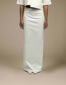 Ivory tailored maxi skirt with structured column silhouette
