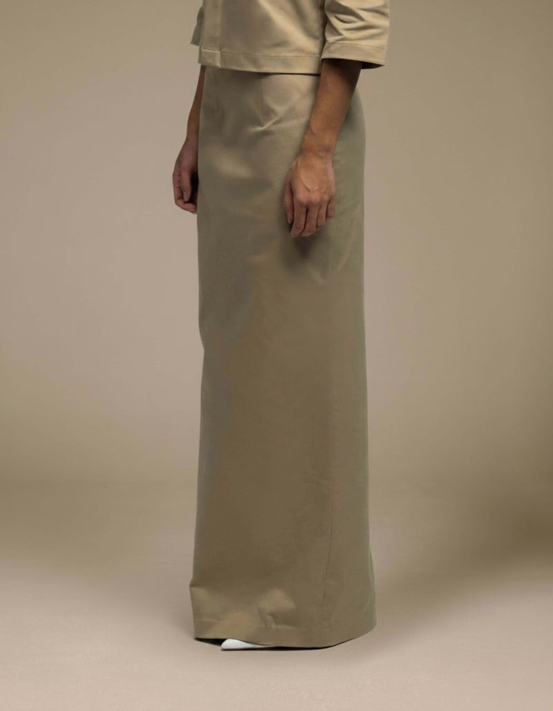 Sage green tailored maxi skirt minimalist luxury womenswear co-ord
