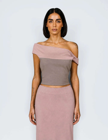 TWO TONE OFF SHOULDER TOP