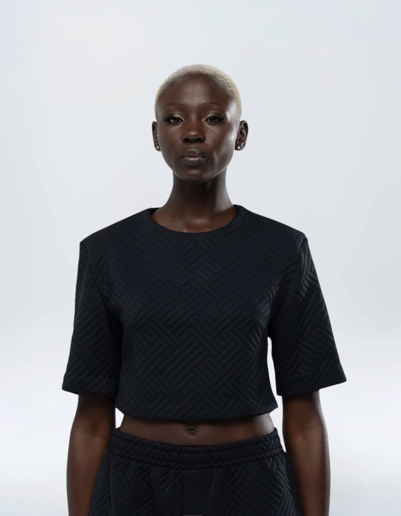 SHOULDER PAD CROP TOP