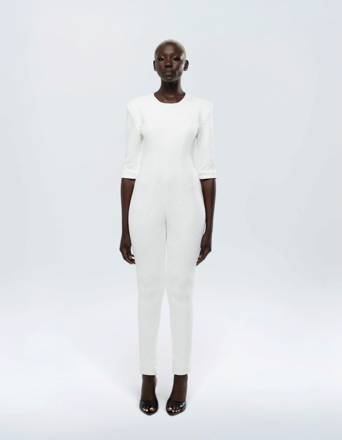 STRUCTURED SHOULDER PAD JUMPSUIT