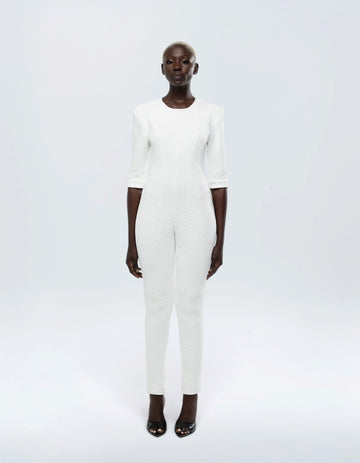 STRUCTURED SHOULDER PAD JUMPSUIT