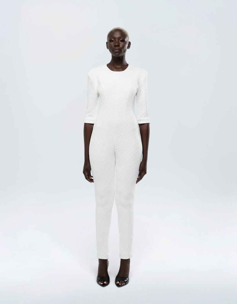 STRUCTURED SHOULDER PAD JUMPSUIT