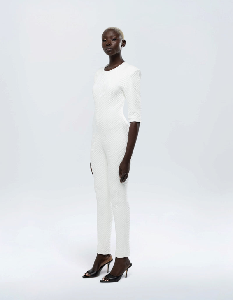 STRUCTURED SHOULDER PAD JUMPSUIT