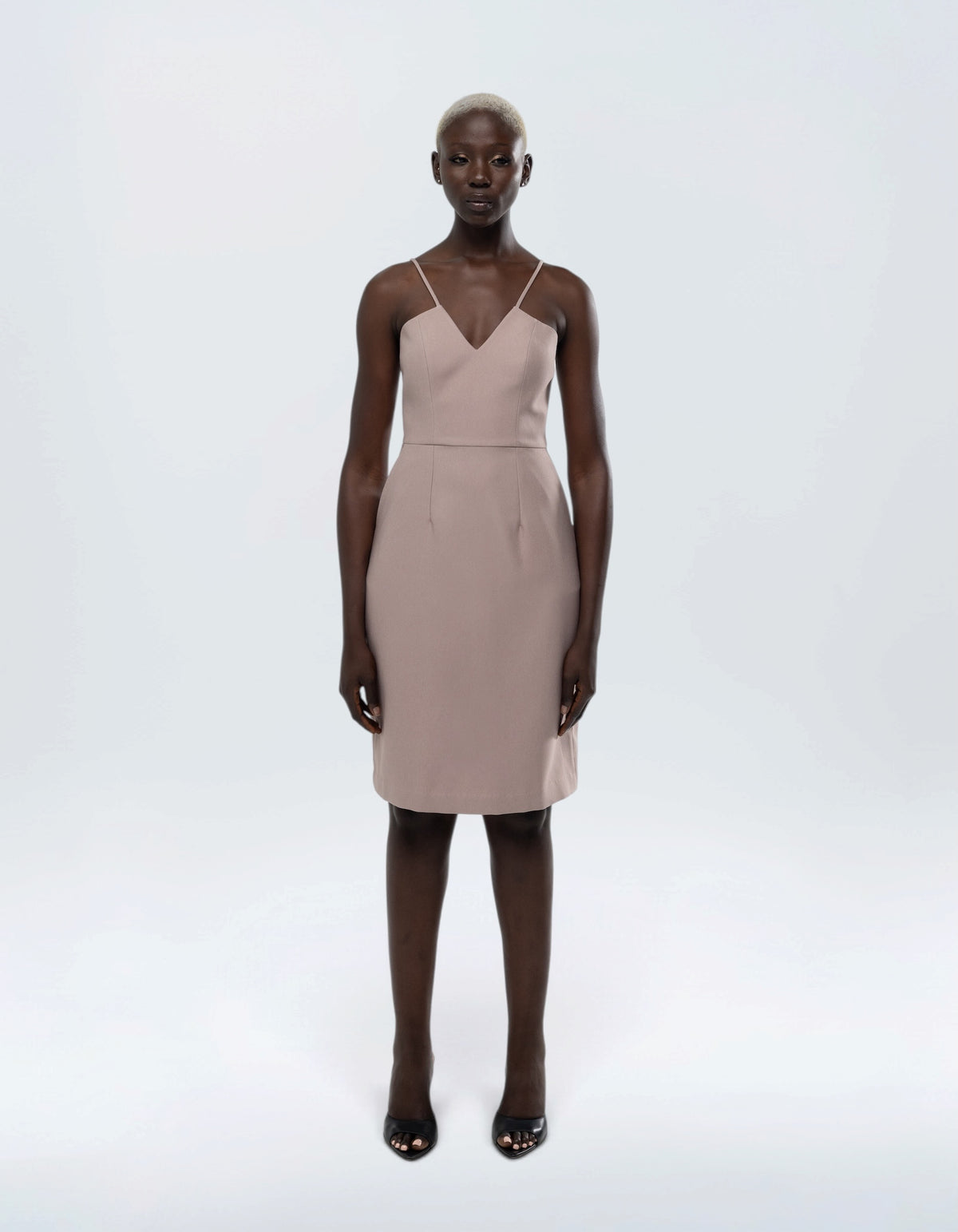 V STRAP MIDI DRESS