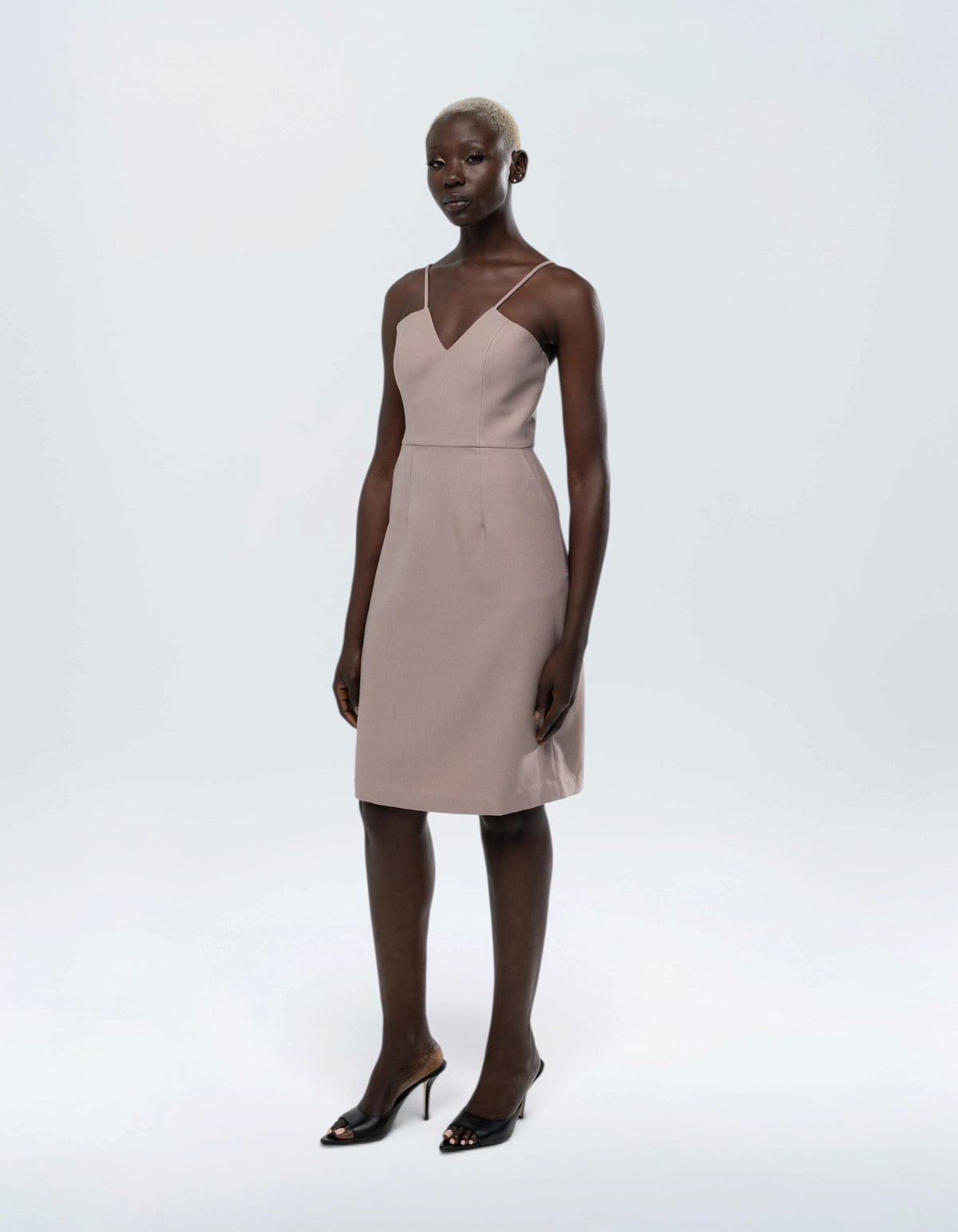 V STRAP MIDI DRESS