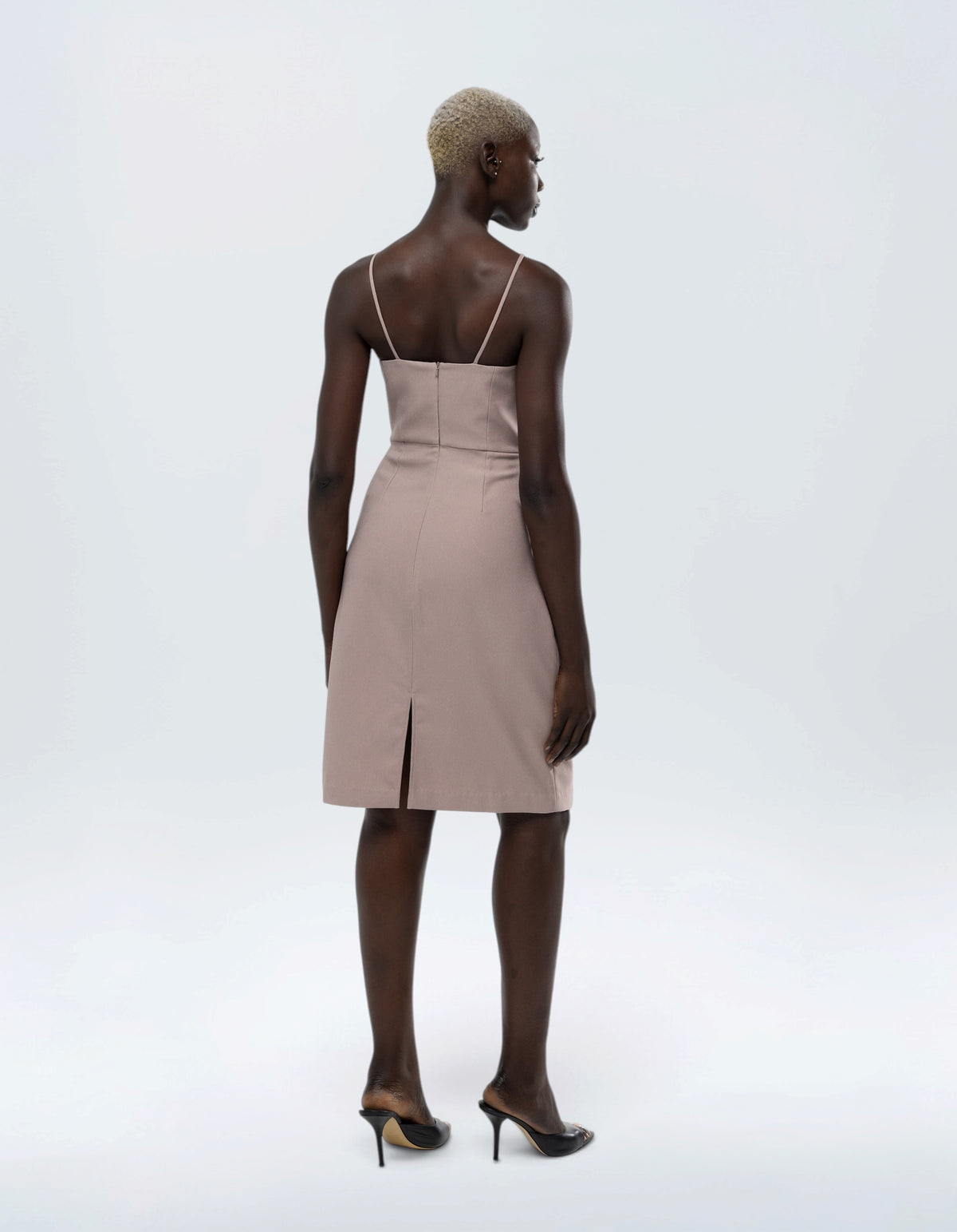 V STRAP MIDI DRESS