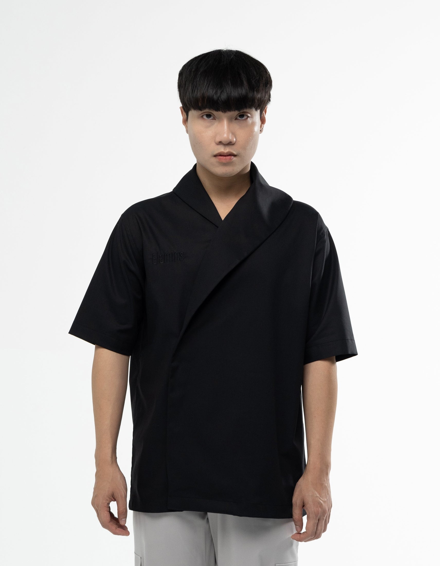 WRAP COLLAR SHORT SLEEVE SHIRT